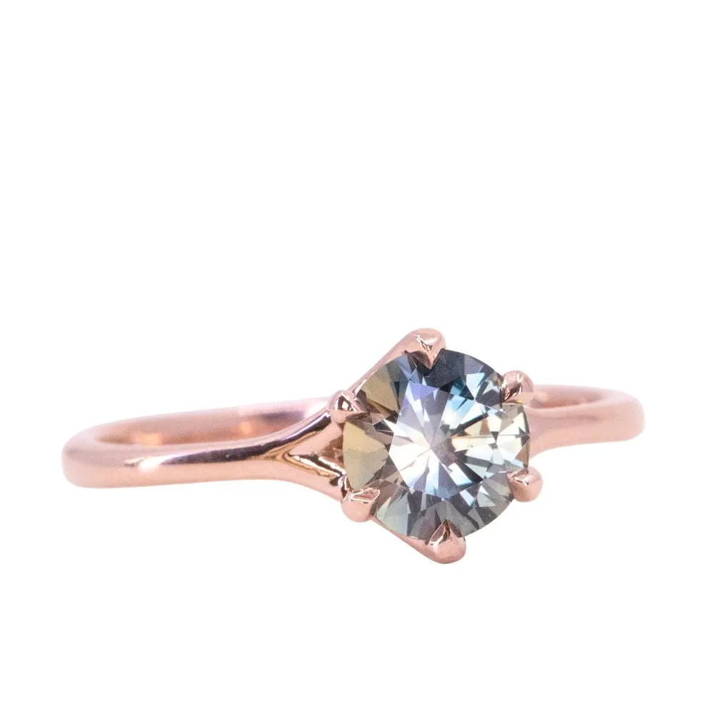 0.92ct Bicolor Sapphire Low Profile Six Prong Split Shank Solitaire in 14k Rose Gold