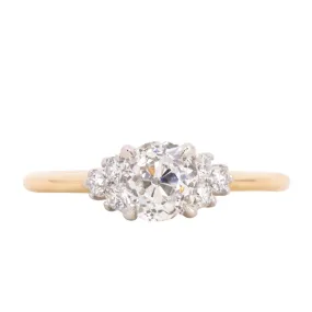 0.95ct Antique Old Euro cut Diamond and White Diamond Cluster ring in 14k Yellow Gold