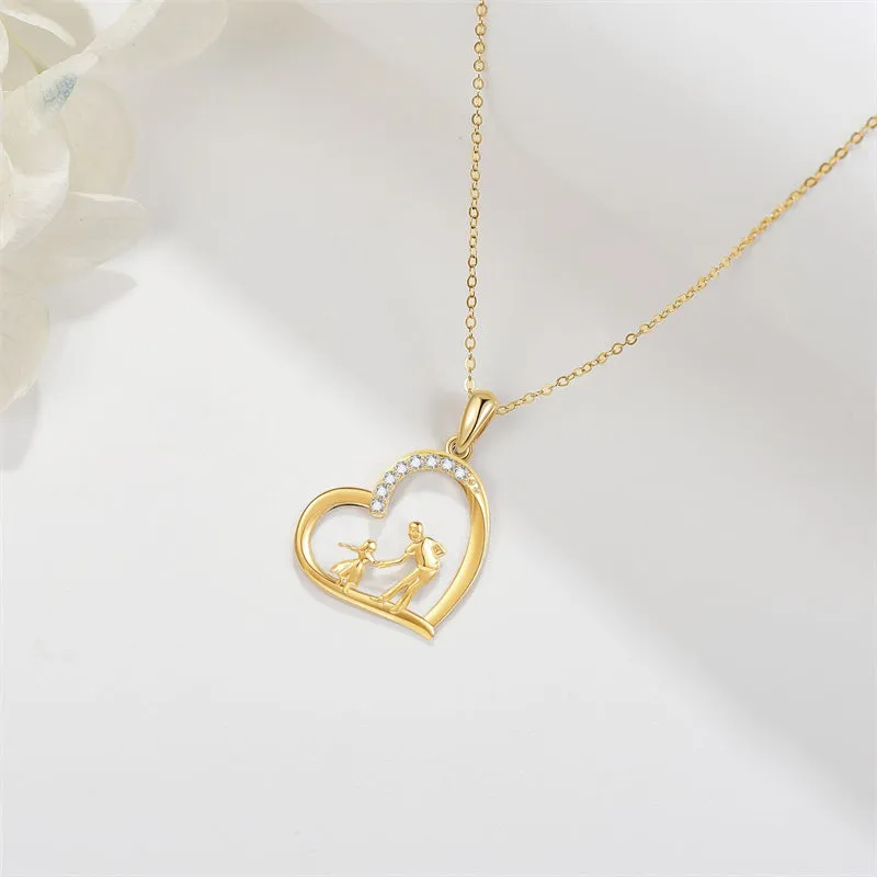 14K Gold Father Daughter Heart Pendant Necklace From Dad I Love You Forever