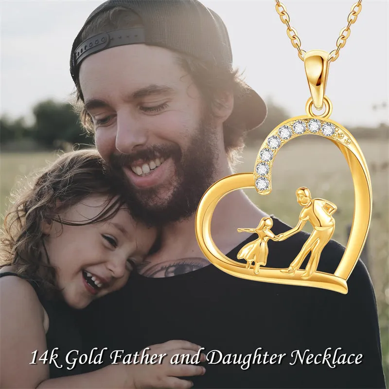 14K Gold Father Daughter Heart Pendant Necklace From Dad I Love You Forever