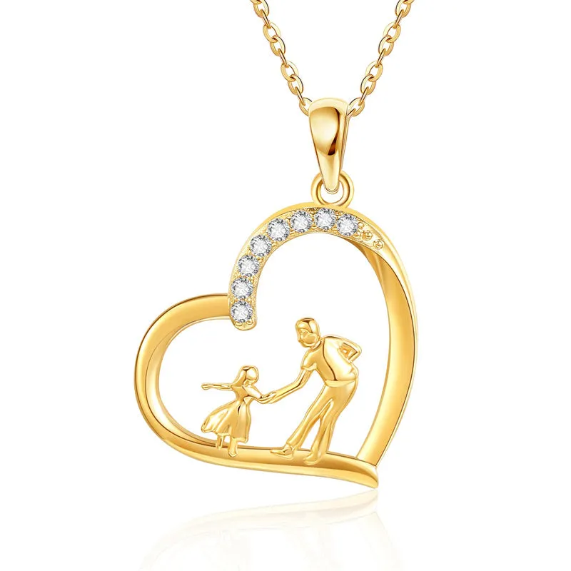 14K Gold Father Daughter Heart Pendant Necklace From Dad I Love You Forever