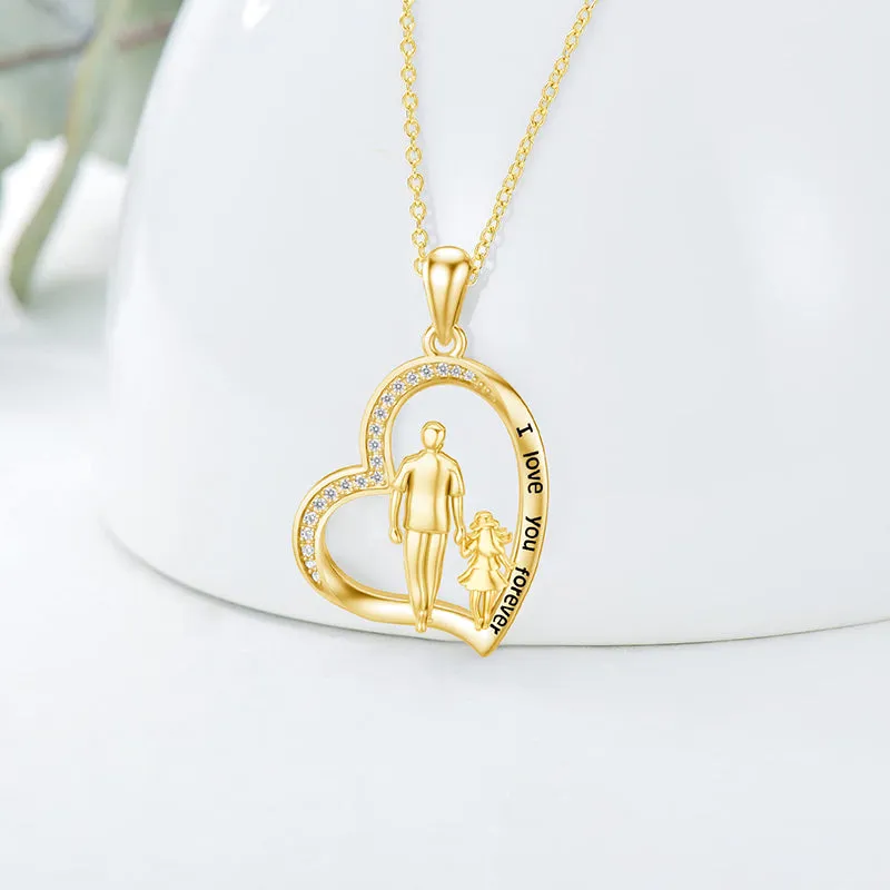 14K Gold Father Daughter Heart Pendant Necklace From Dad I Love You Forever