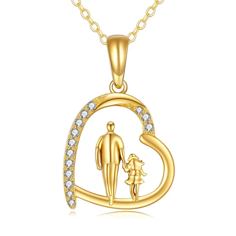 14K Gold Father Daughter Heart Pendant Necklace From Dad I Love You Forever