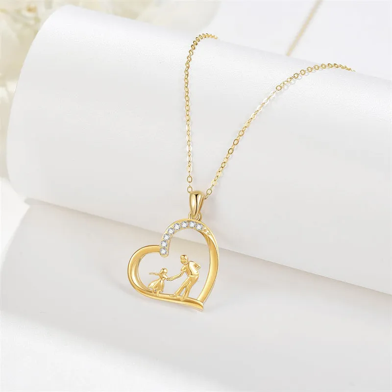 14K Gold Father Daughter Heart Pendant Necklace From Dad I Love You Forever