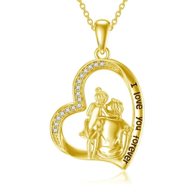 14K Gold Father Daughter Heart Pendant Necklace From Dad I Love You Forever