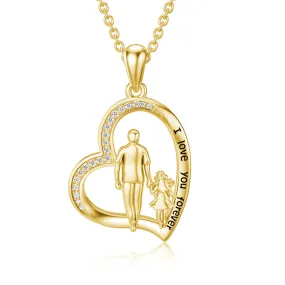 14K Gold Father Daughter Heart Pendant Necklace From Dad I Love You Forever