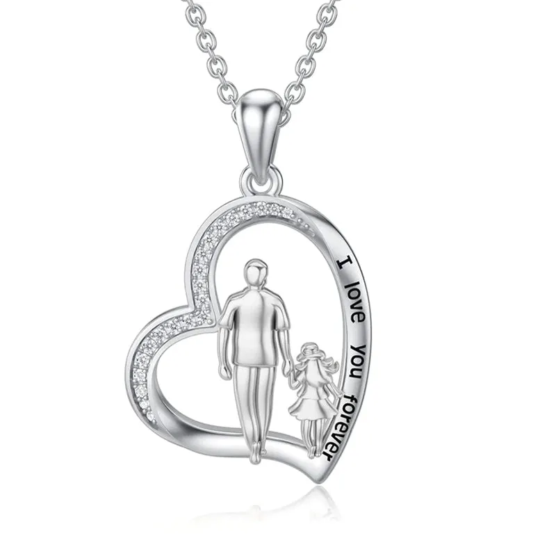 14K Gold Father Daughter Heart Pendant Necklace From Dad I Love You Forever