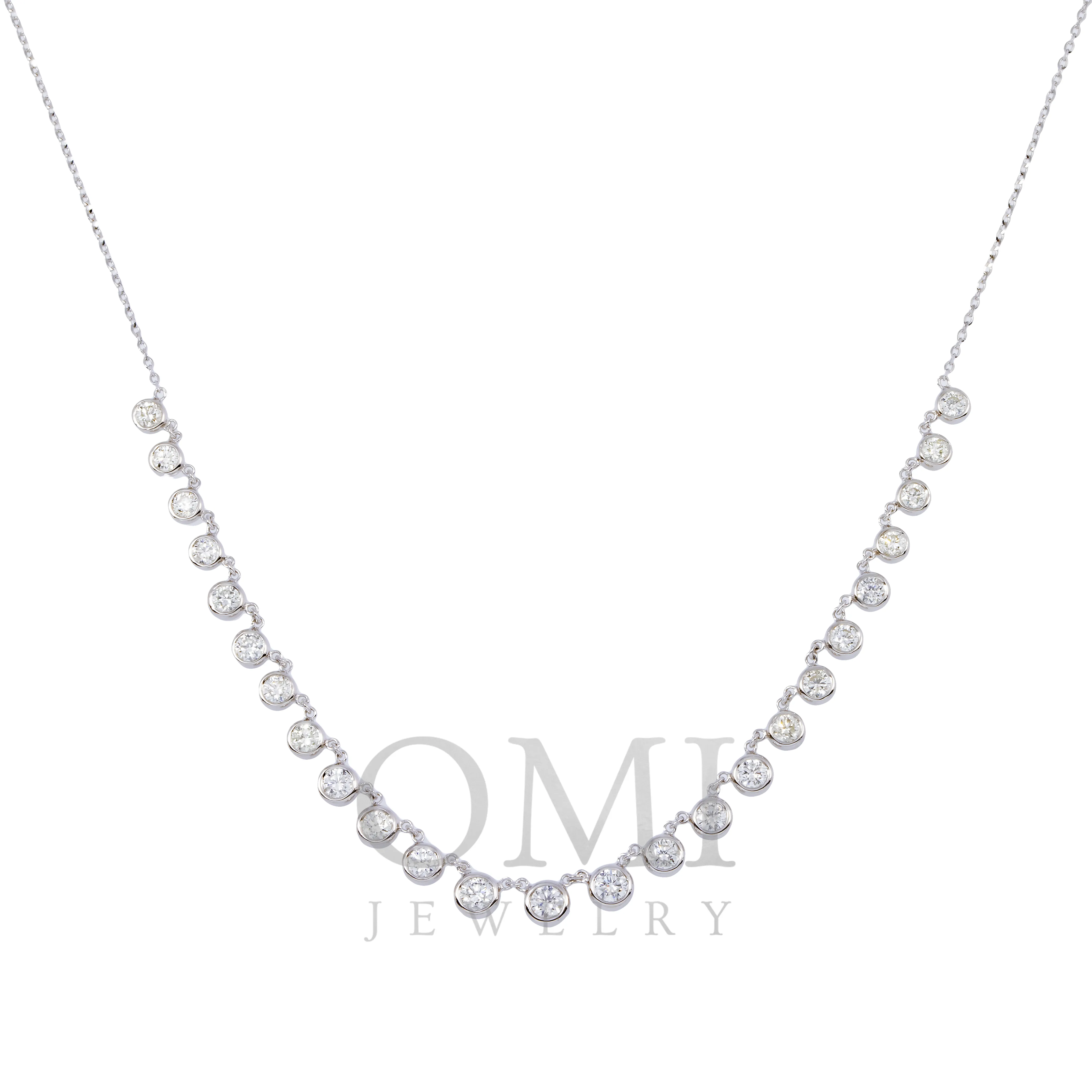 14K GOLD ROUND DIAMOND BEZEL NECKLACE 1.85 CT