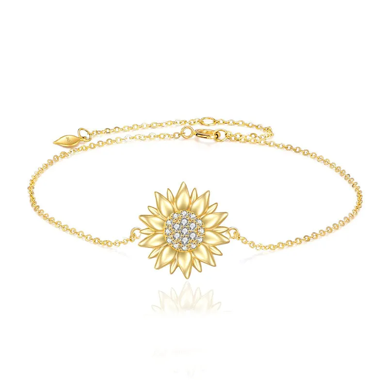 14k Yellow Gold Sunflower Jewelry for Women, Fine Gold You are My Sunshine Jewelry Gifts for Her