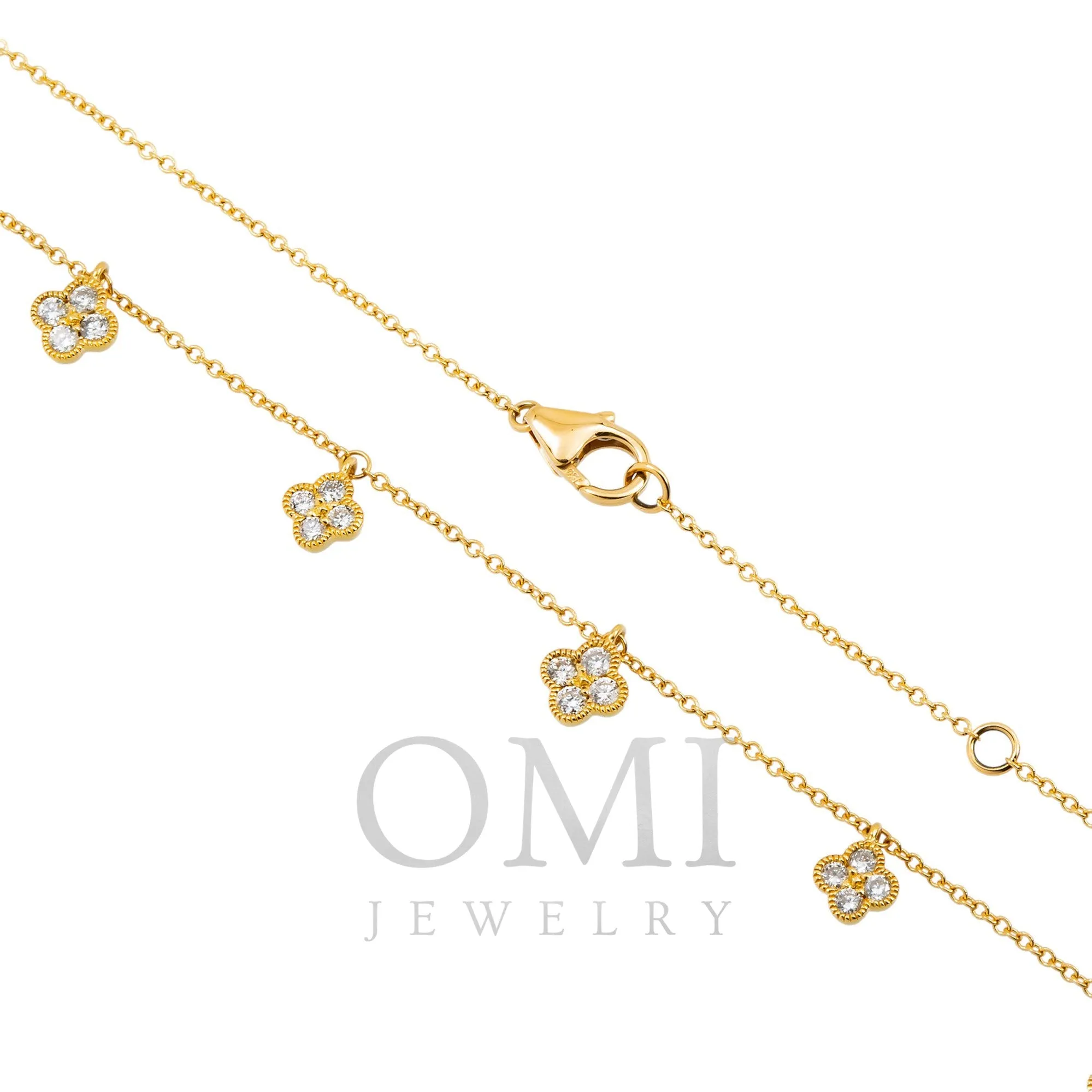 18K GOLD ROUND DIAMOND CLOVER SHAPE NECKLACE 0.50 CT