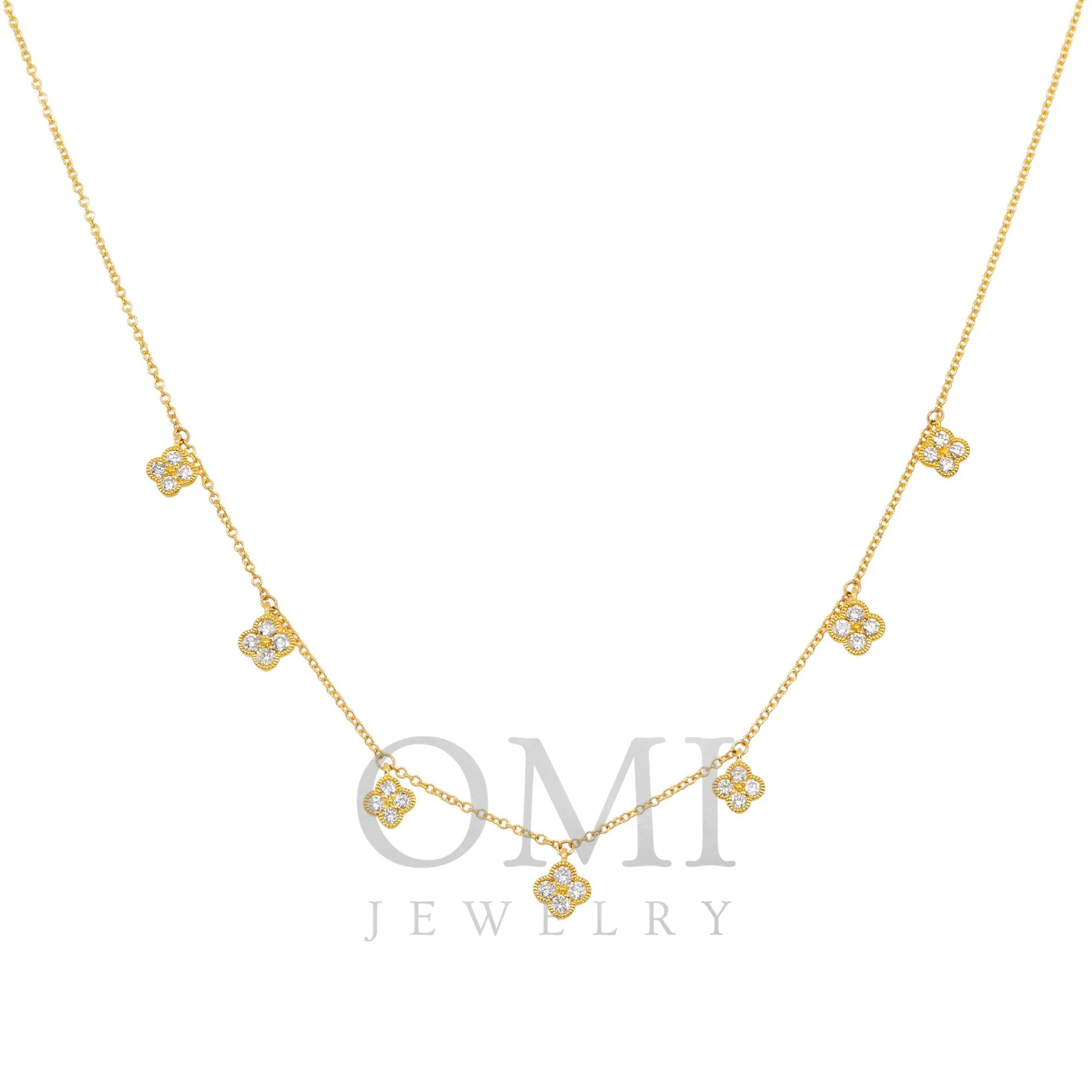 18K GOLD ROUND DIAMOND CLOVER SHAPE NECKLACE 0.50 CT