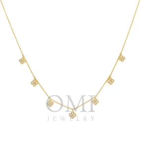 18K GOLD ROUND DIAMOND CLOVER SHAPE NECKLACE 0.50 CT