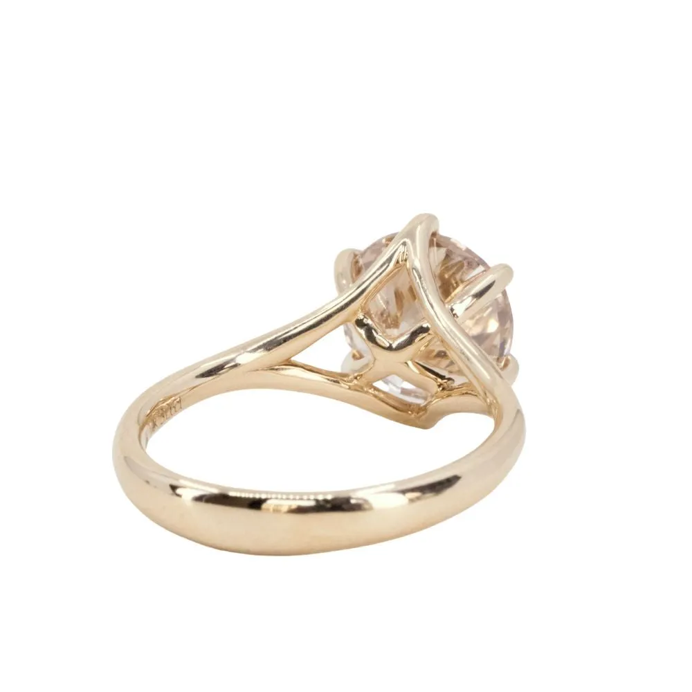 3.06ct Round Brilliant Champagne Diamond Low Profile Six Prong Split Shank Solitaire in 14k Yellow Gold