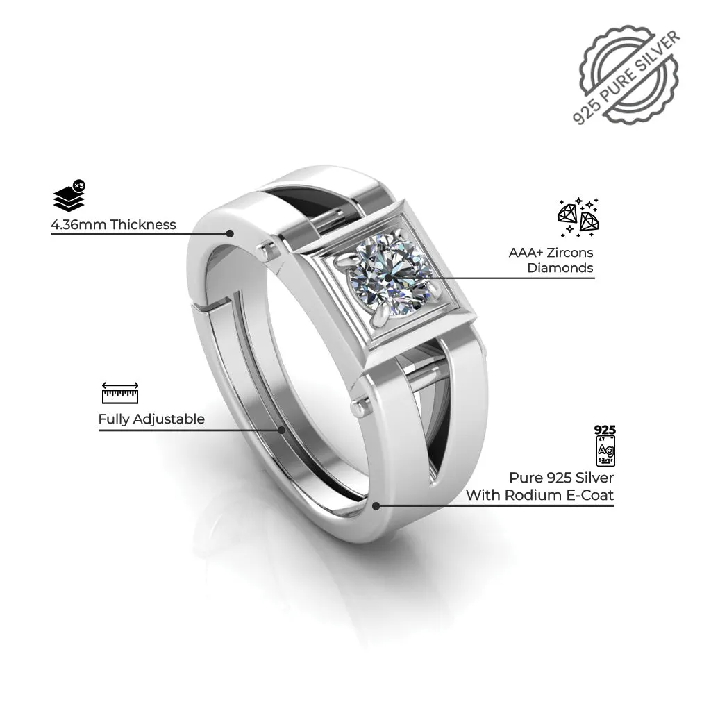 925 Pure Sterling Silver Cubic Zircon Enamel Ring Free size and Stardom Mens Couple's Ring