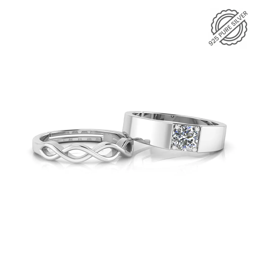 925 Sterling Silver Solitaire Twisted Special Ring For Couple's