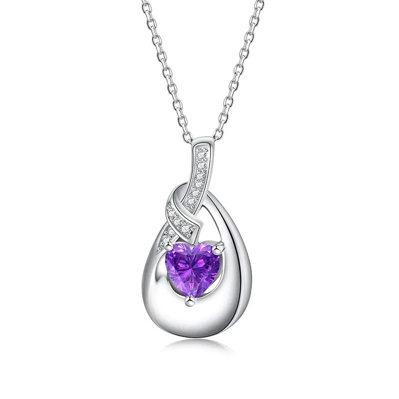 925 Sterling Silver Urn Pendant Necklaces for Ashes 12 Birthstones Cubic Zirconia Teardrop Keepsake Cremation Jewelry Women Memorial Gifts