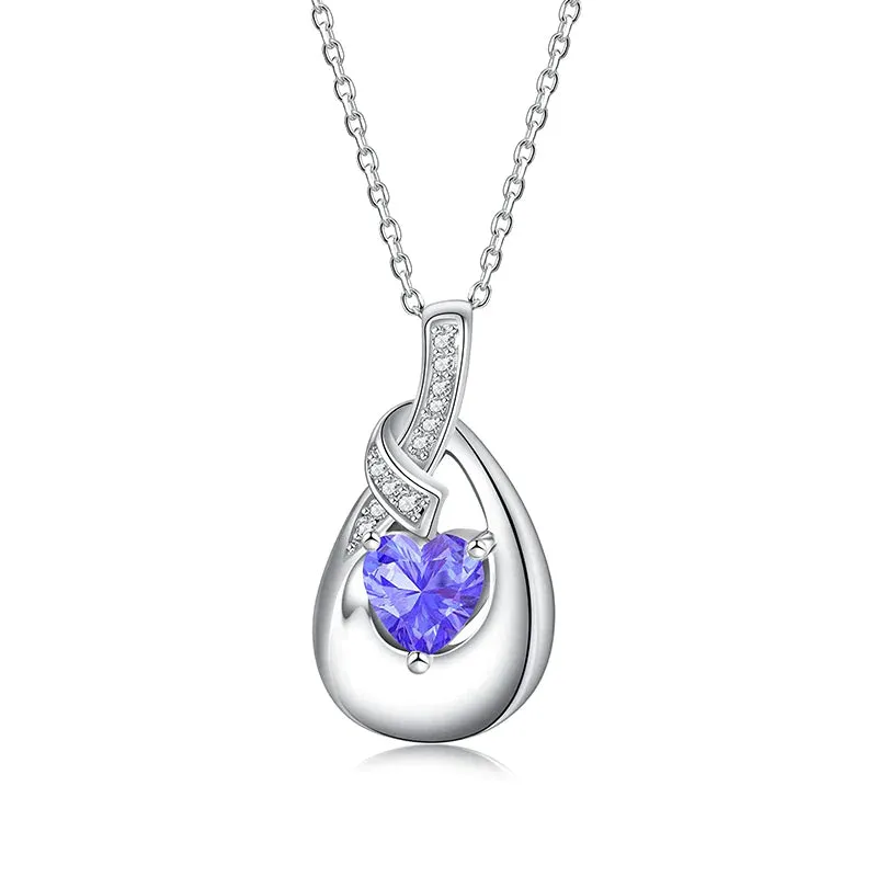 925 Sterling Silver Urn Pendant Necklaces for Ashes 12 Birthstones Cubic Zirconia Teardrop Keepsake Cremation Jewelry Women Memorial Gifts