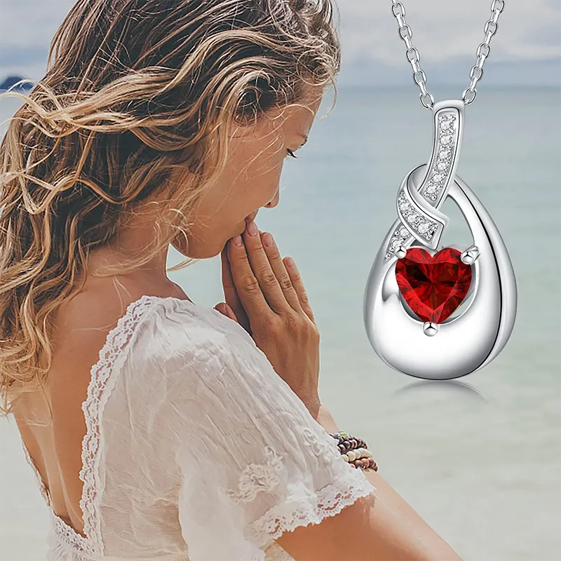 925 Sterling Silver Urn Pendant Necklaces for Ashes 12 Birthstones Cubic Zirconia Teardrop Keepsake Cremation Jewelry Women Memorial Gifts