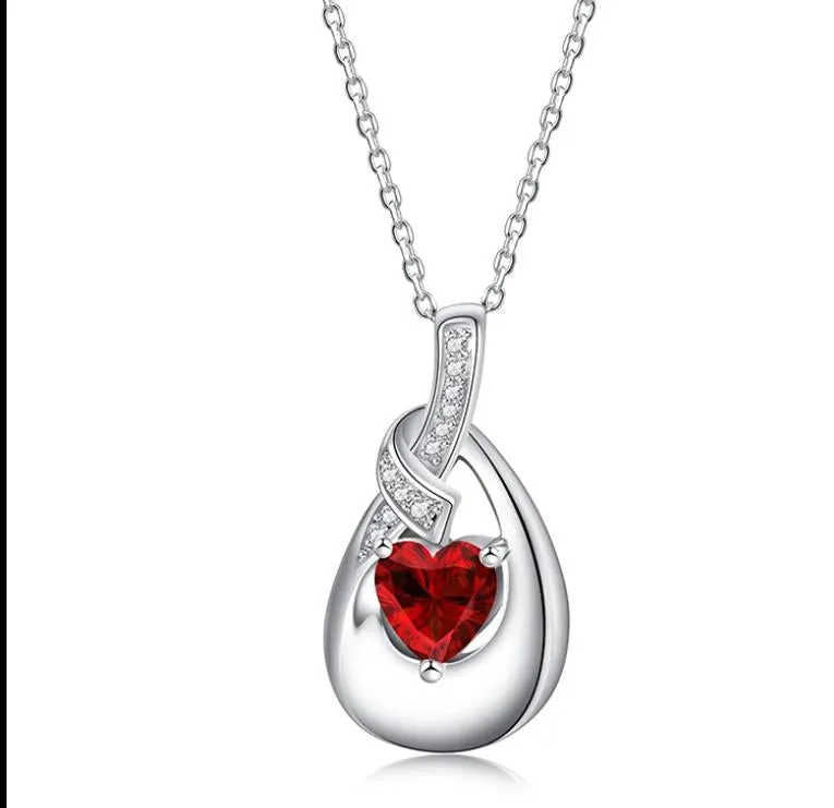 925 Sterling Silver Urn Pendant Necklaces for Ashes 12 Birthstones Cubic Zirconia Teardrop Keepsake Cremation Jewelry Women Memorial Gifts