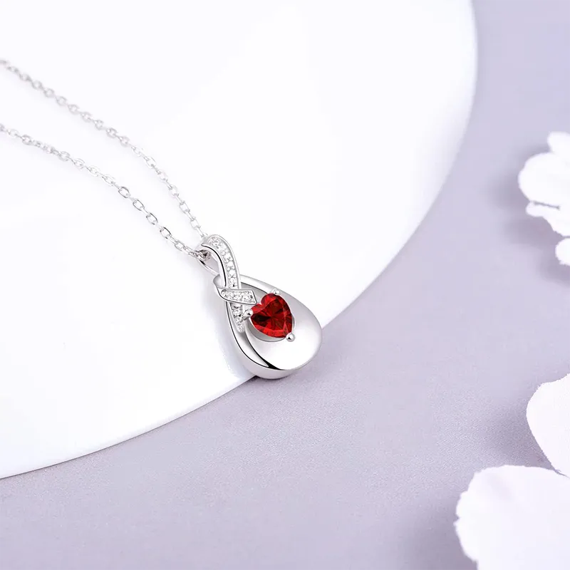 925 Sterling Silver Urn Pendant Necklaces for Ashes 12 Birthstones Cubic Zirconia Teardrop Keepsake Cremation Jewelry Women Memorial Gifts