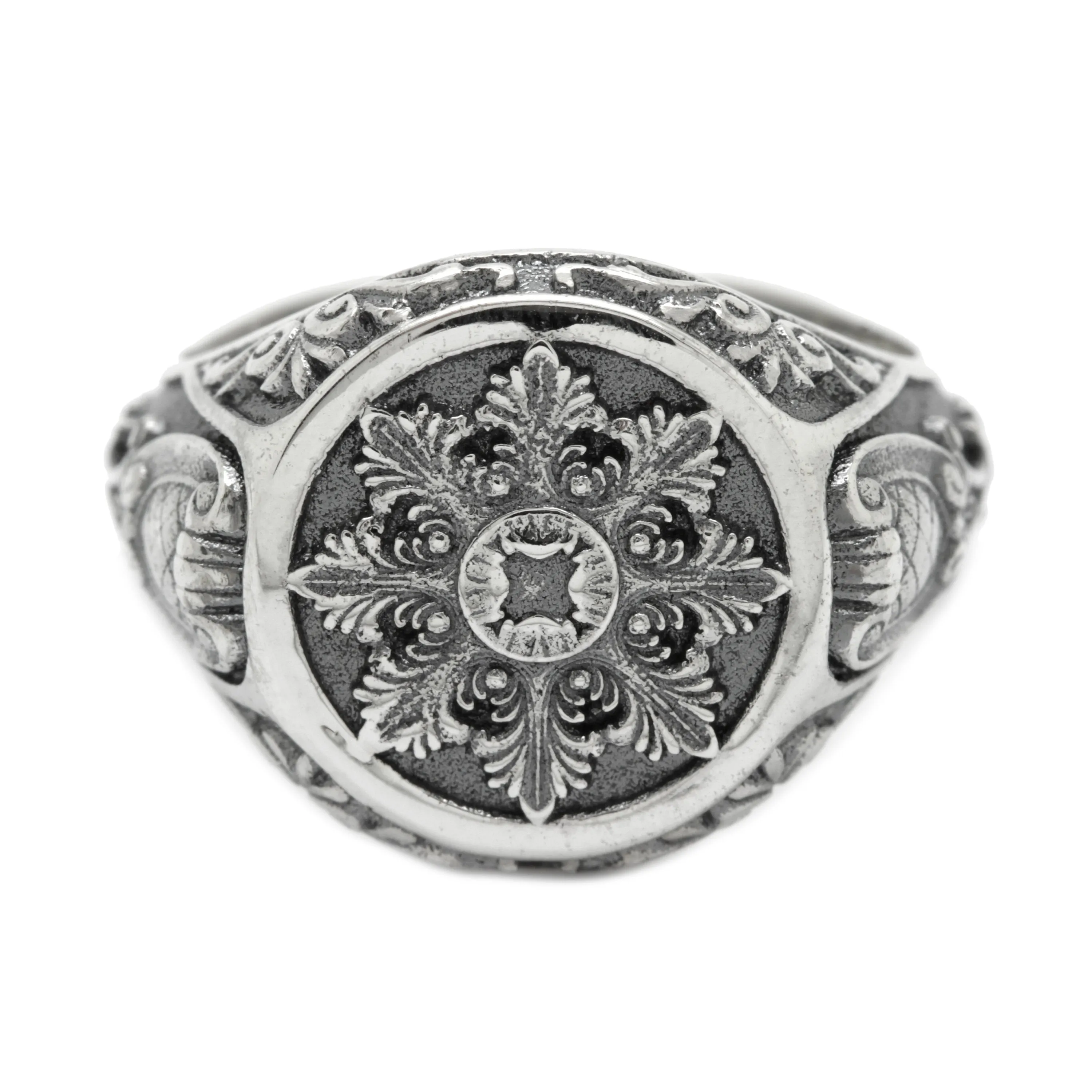 Barocco Baroque Old-fashion Style Patterns Mens Signet Silver Ring