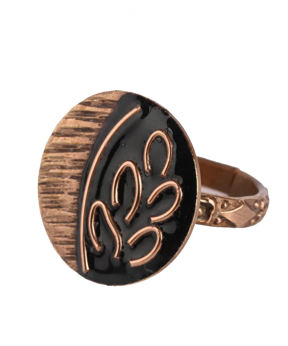 Black leaf handcrafted copper enamel ring