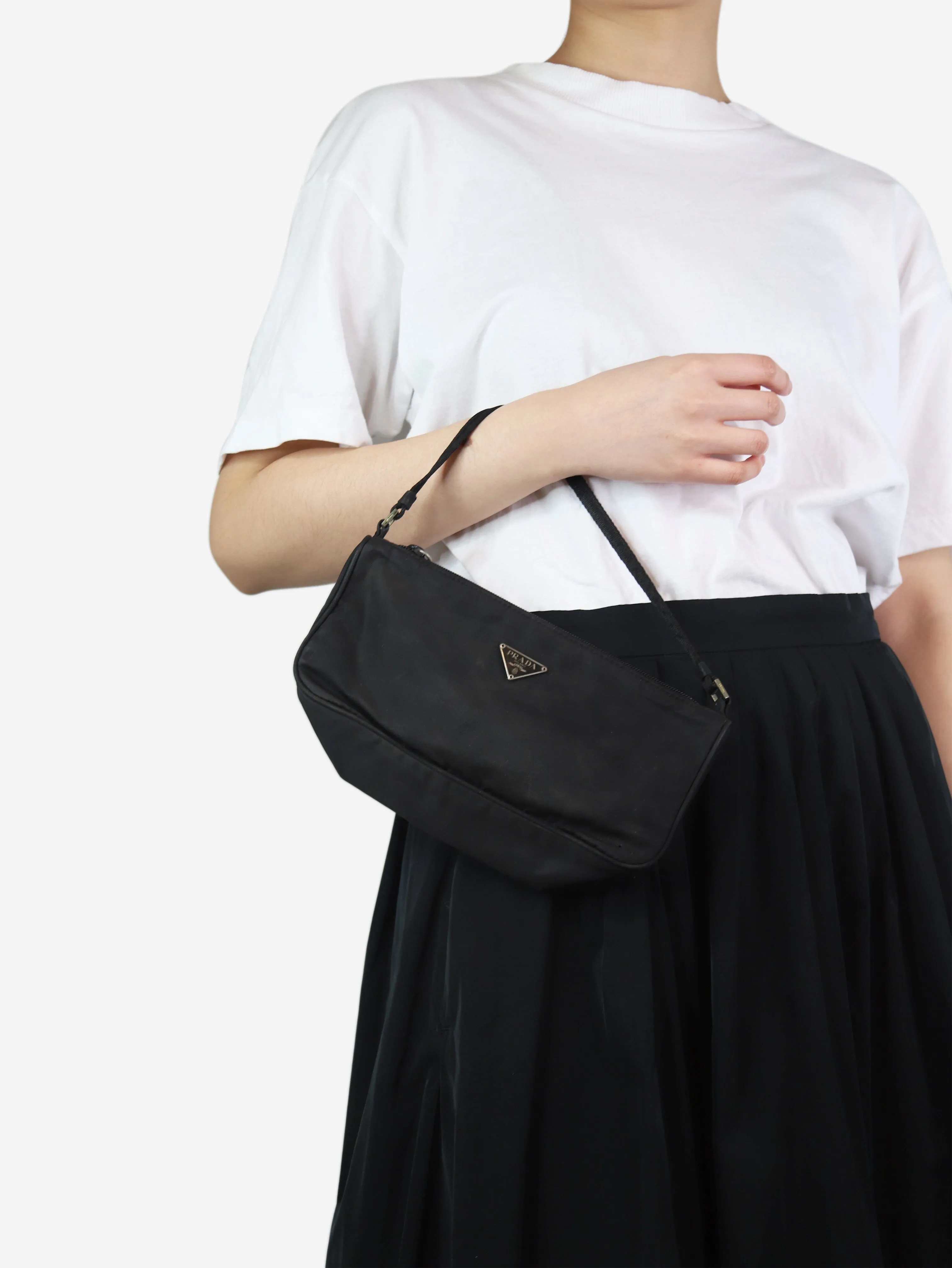 Black Re-Nylon top handle mini bag