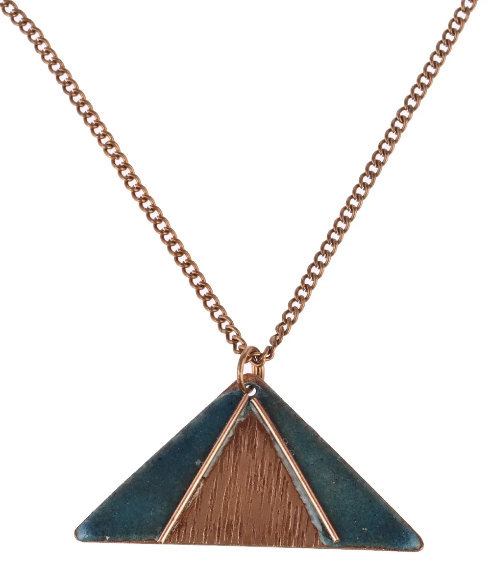 Blue triangle handcrafted copper enamel pendant