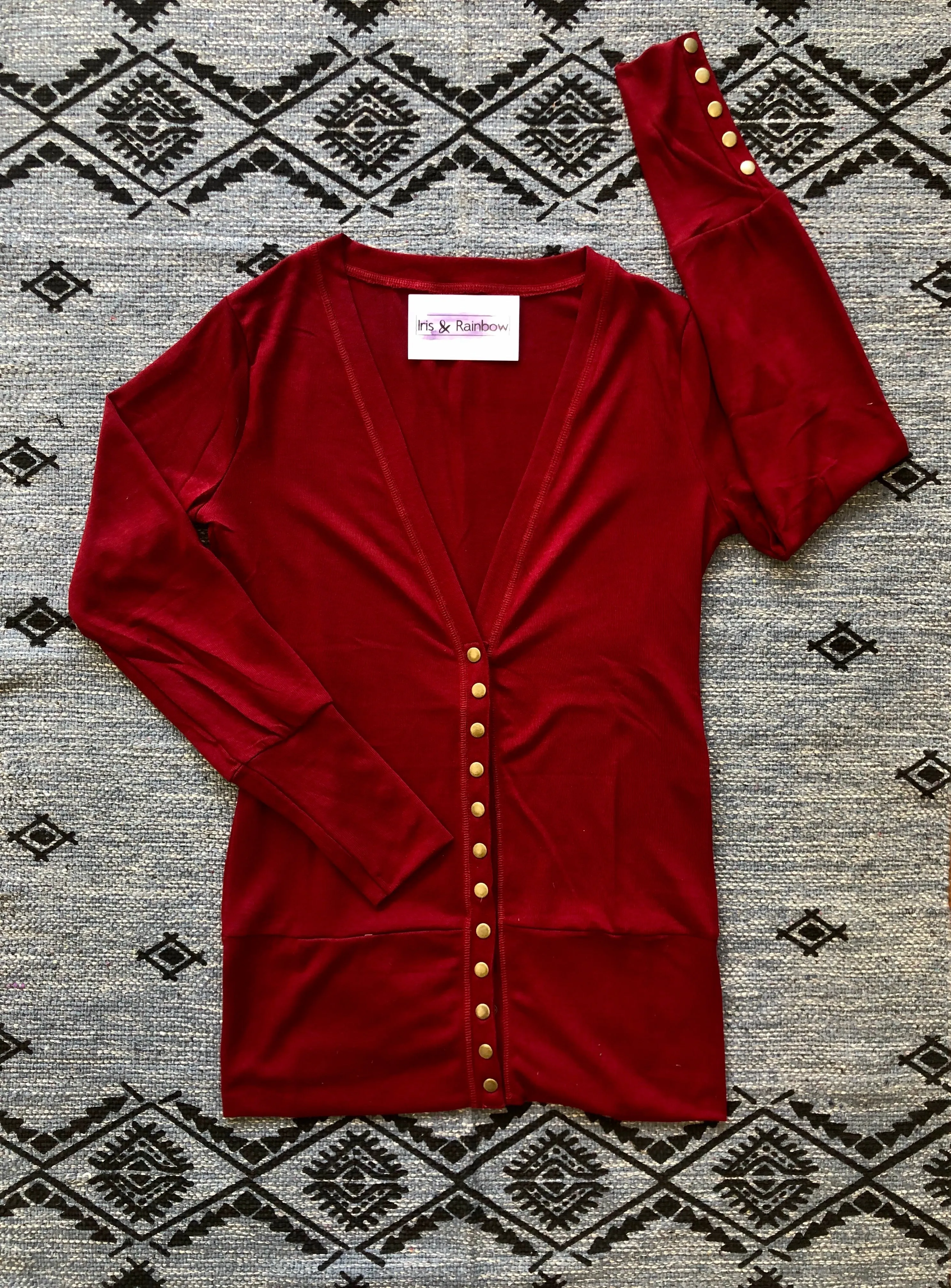 #C905 Wine Snap Cardigan