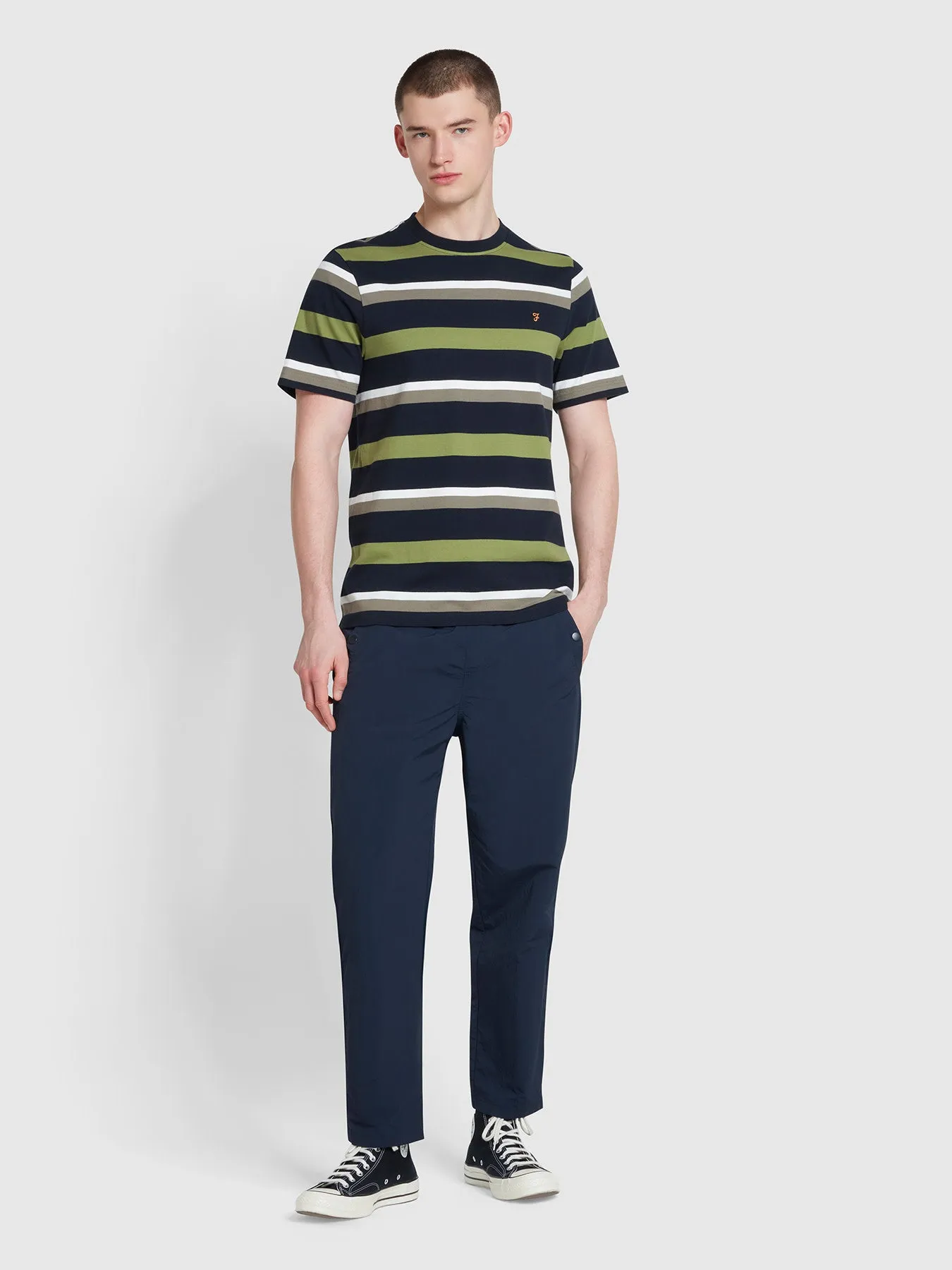 Caspar Regular Fit Stripe T-Shirt In True Navy