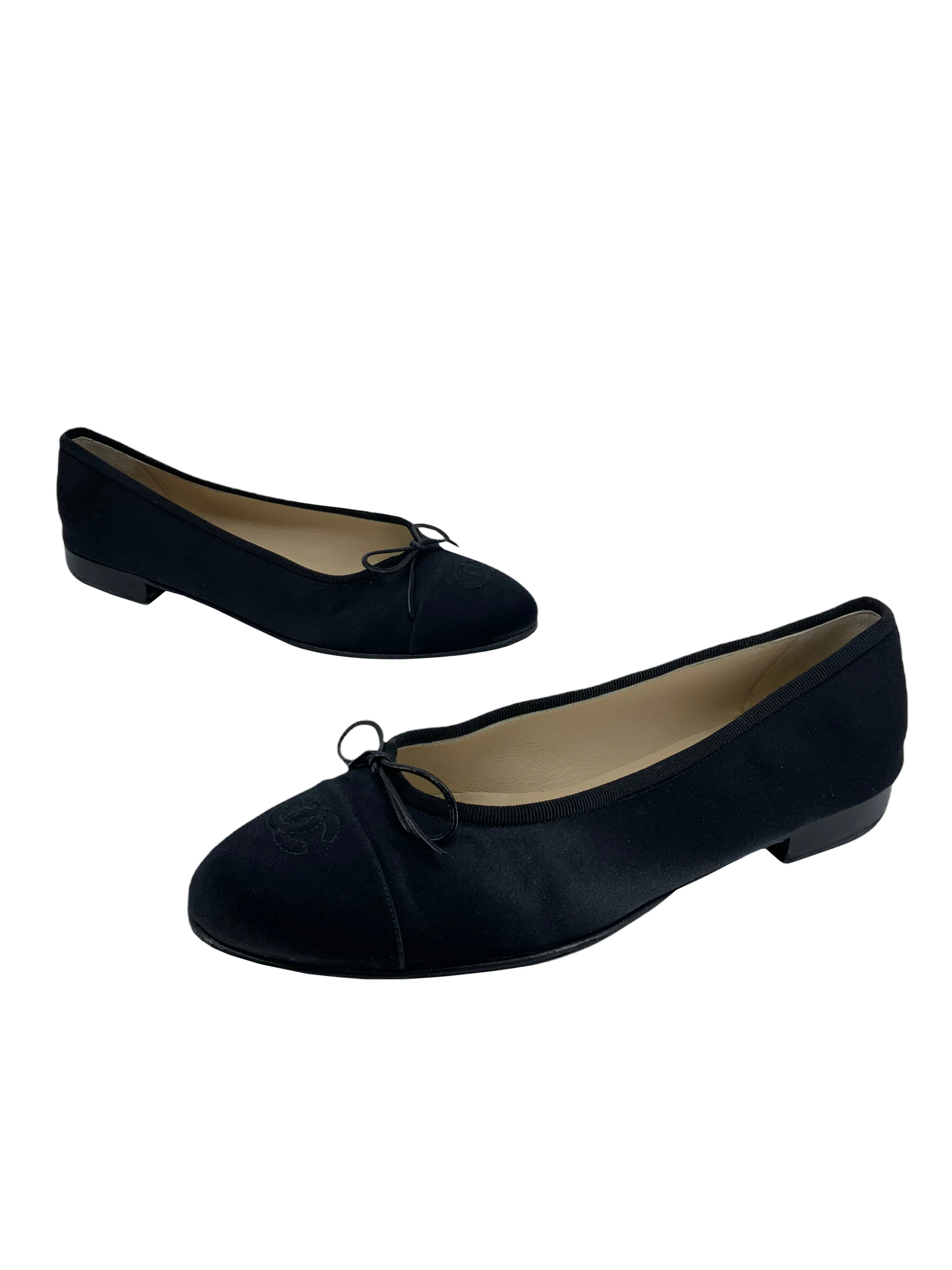 Chanel CC Cap Toe Satin Ballet Flats Size 10.5