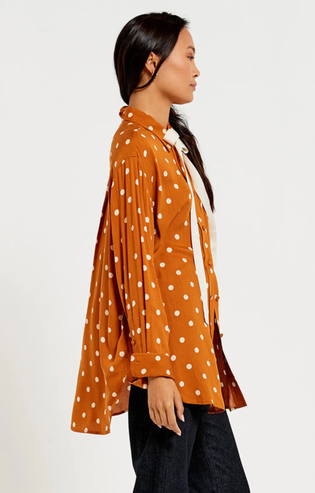 Classic Shirt w/ Grosgrain Tie - Brown Dot