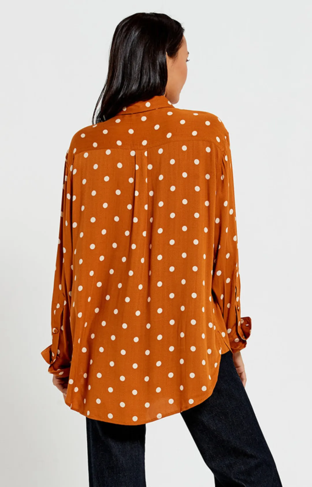 Classic Shirt w/ Grosgrain Tie - Brown Dot