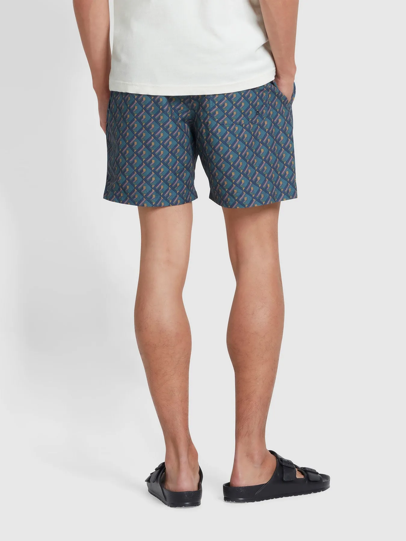 Colbert Geo Print Swim Shorts In True Navy