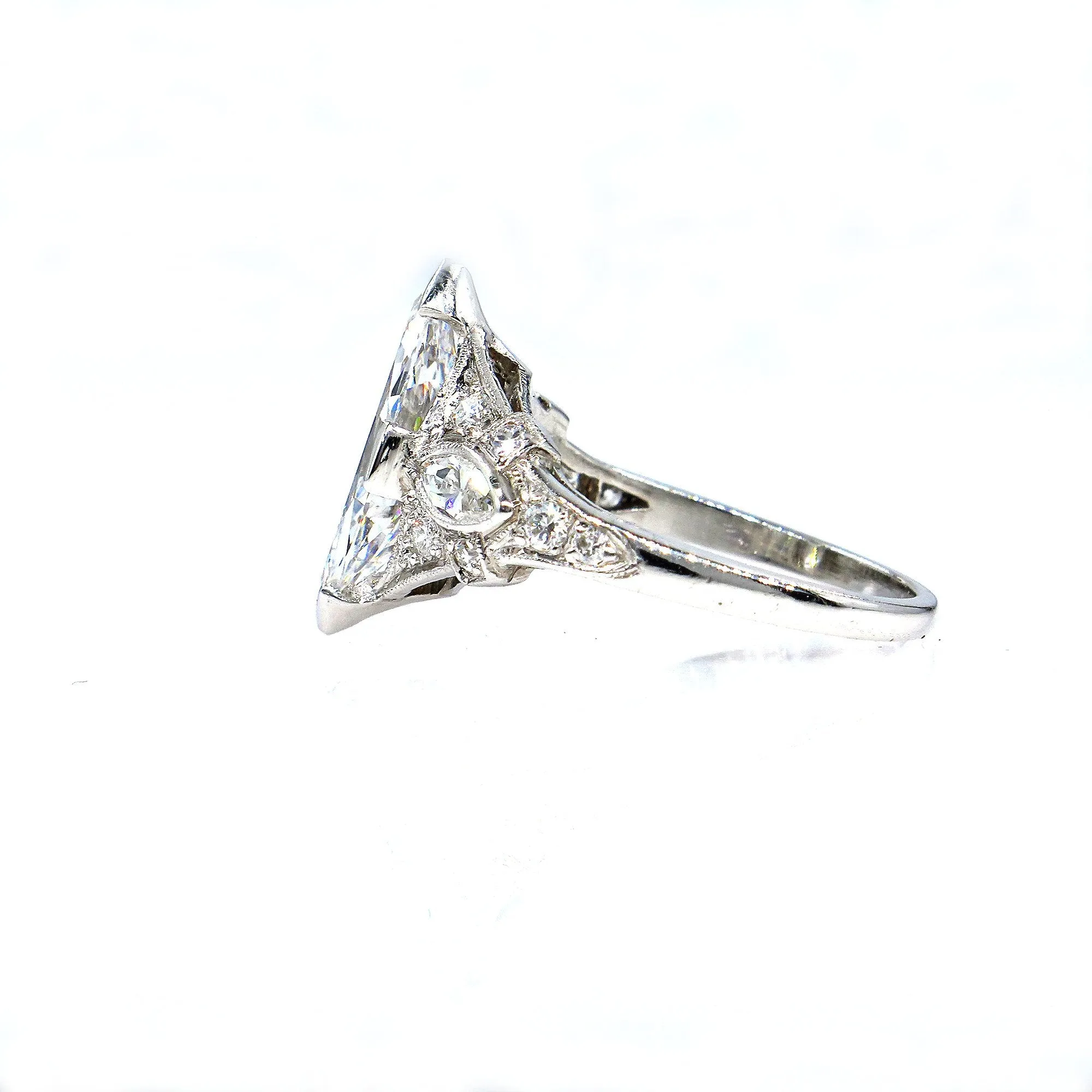 D-VS2 Art Deco Vintage GIA 2.45ct Old Marquise Cut Diamond Engagement PLATINUM Ring