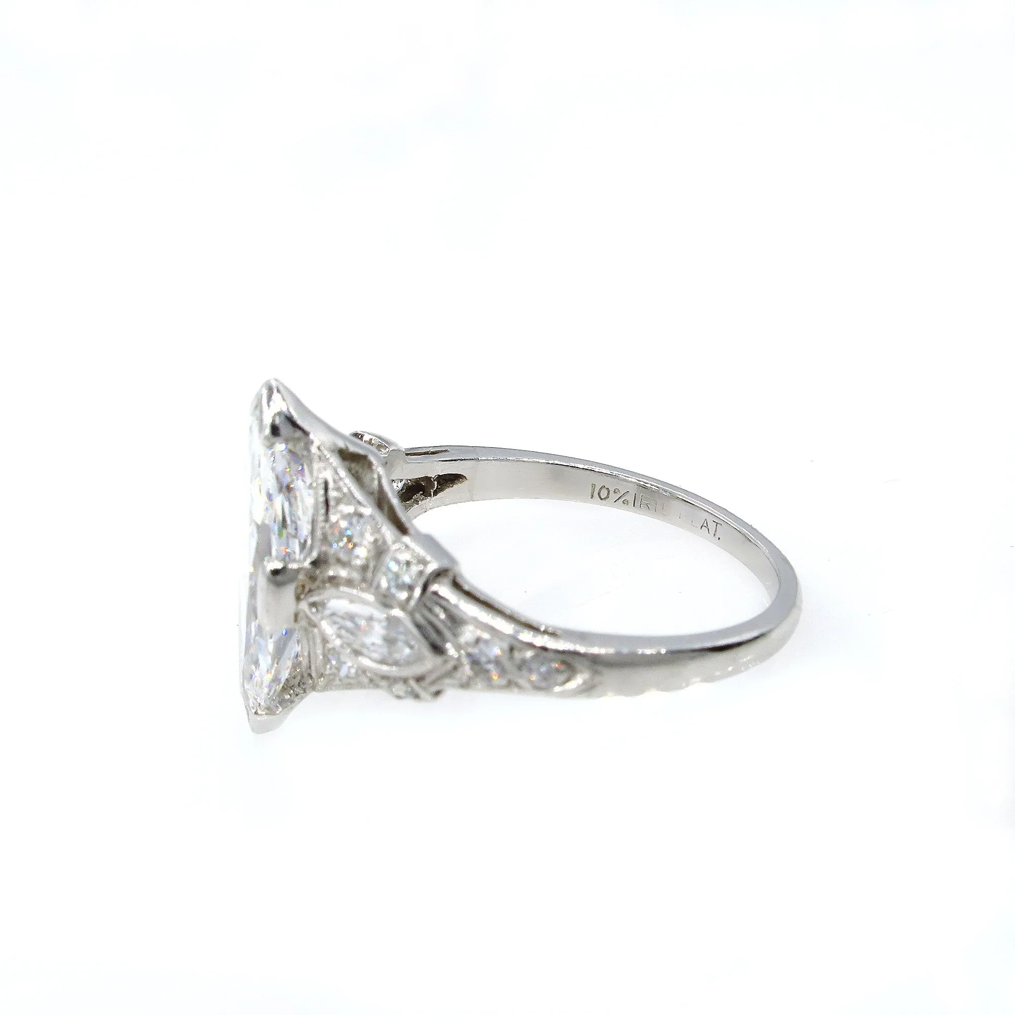 D-VS2 Art Deco Vintage GIA 2.45ct Old Marquise Cut Diamond Engagement PLATINUM Ring