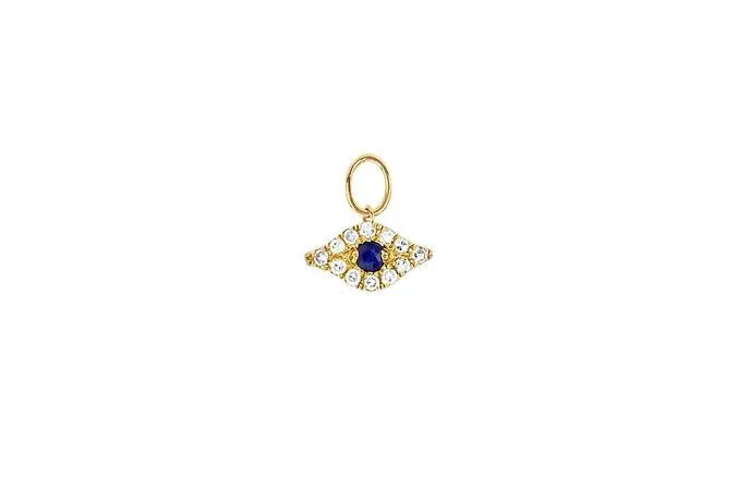 Diamond and Sapphire Evil Eye Charm in 14K Yellow Gold EF Collection