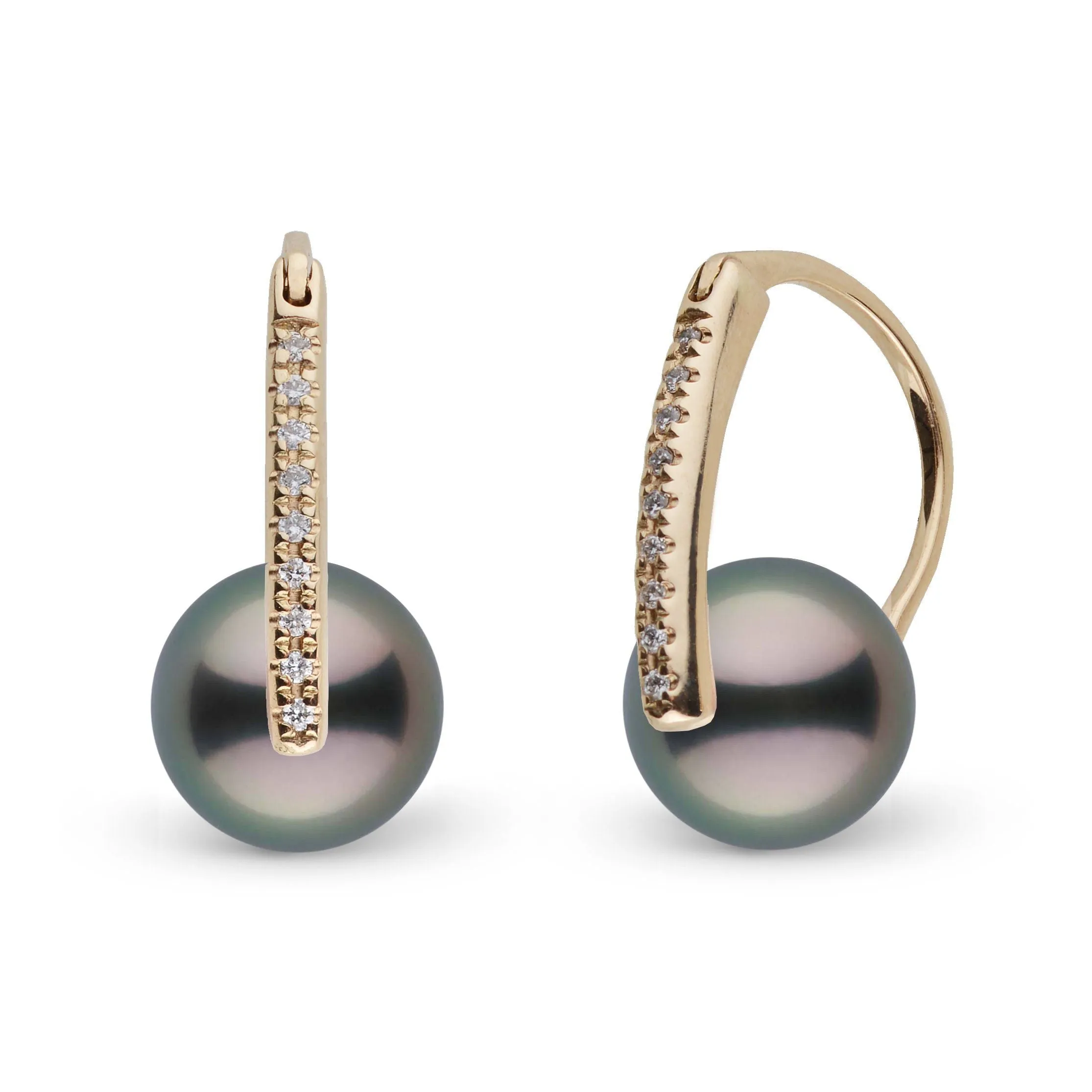 Diamond Deco Collection 9.0-10.0 mm Tahitian Pearl Earrings