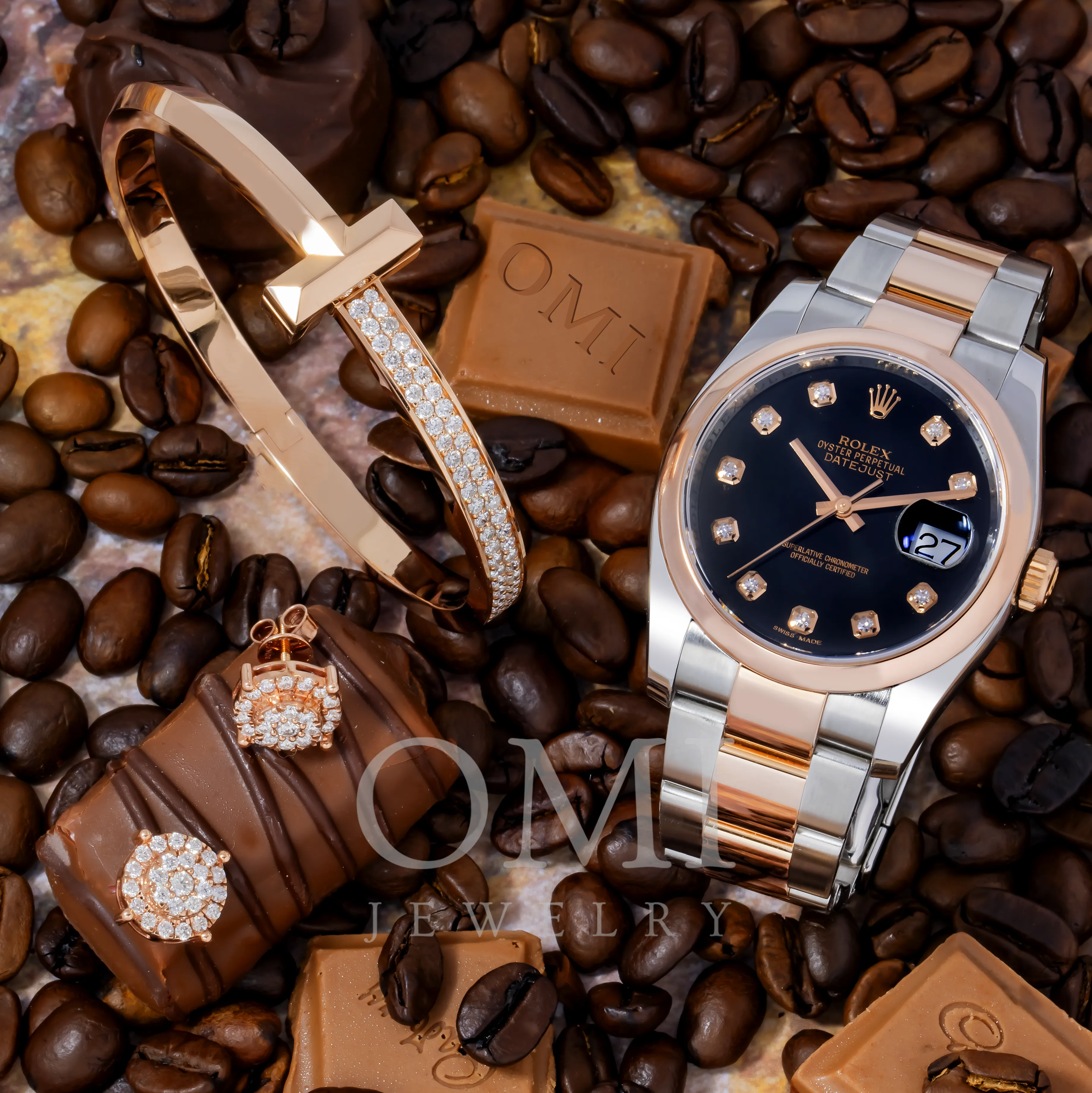 DIAMOND ROLEX DATEJUST 36MM & ROSE GOLD SET