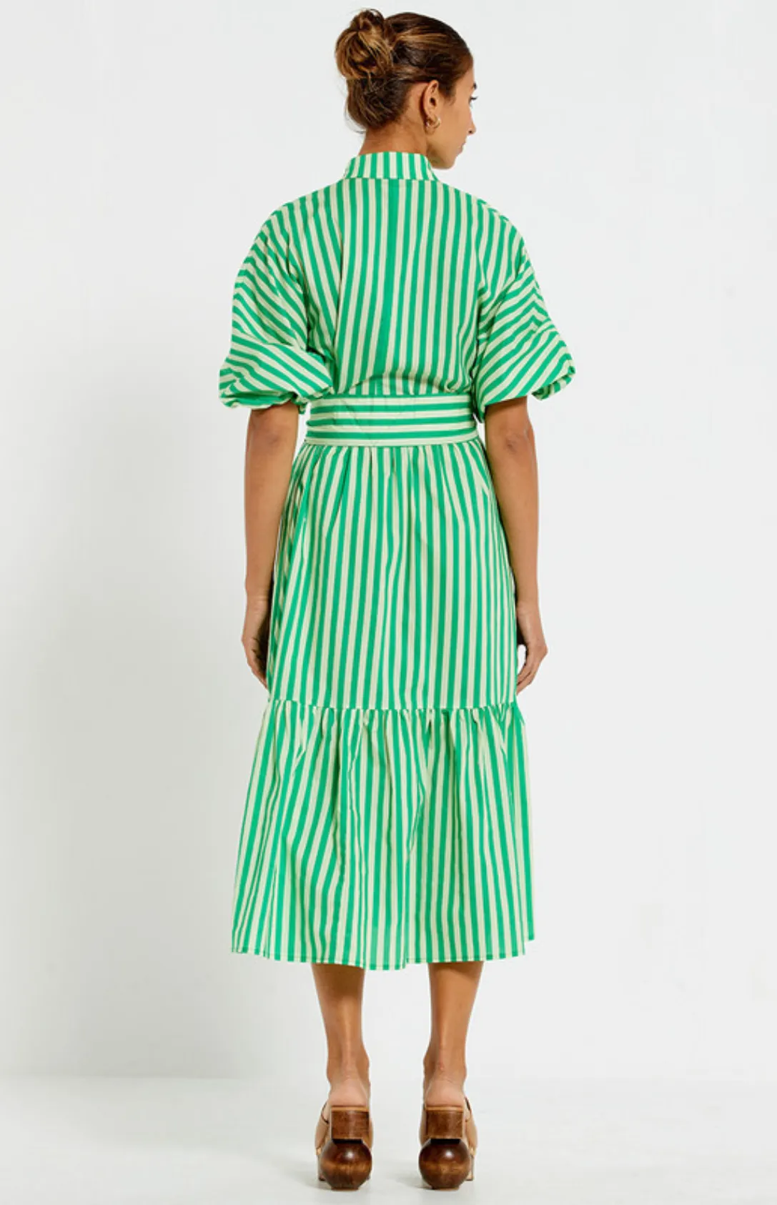 Dolman Shirt Midi Dress - Tonal Jade Stripe