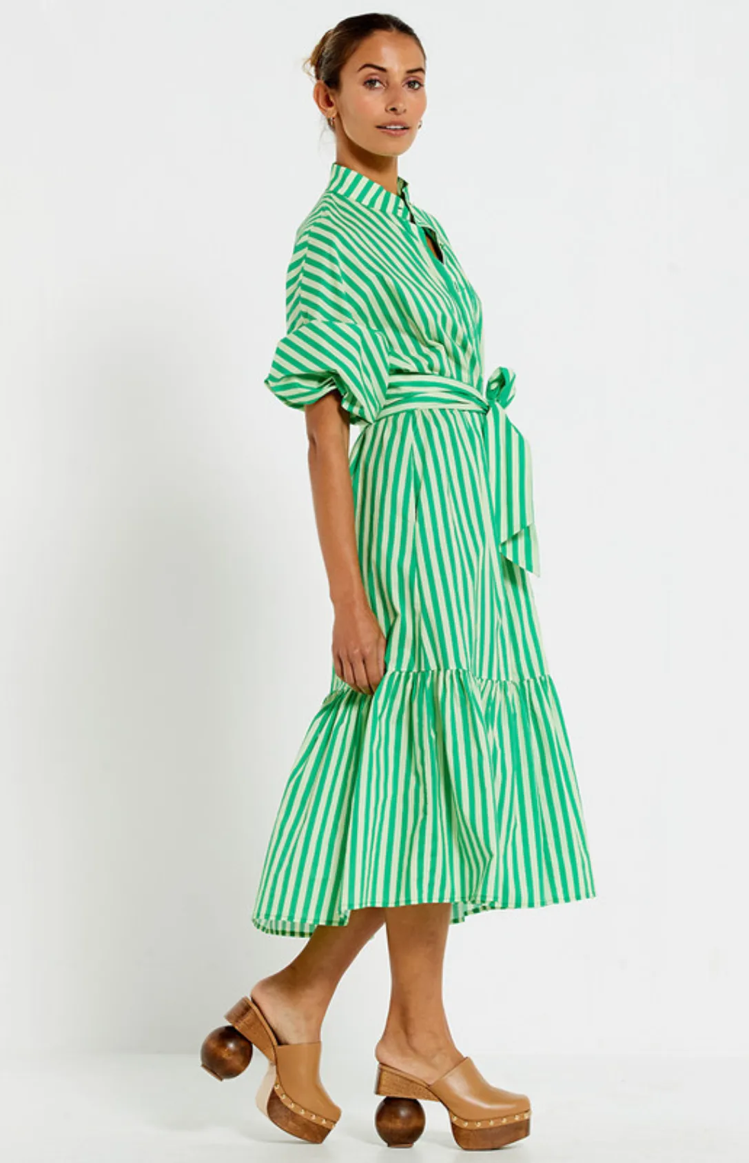 Dolman Shirt Midi Dress - Tonal Jade Stripe