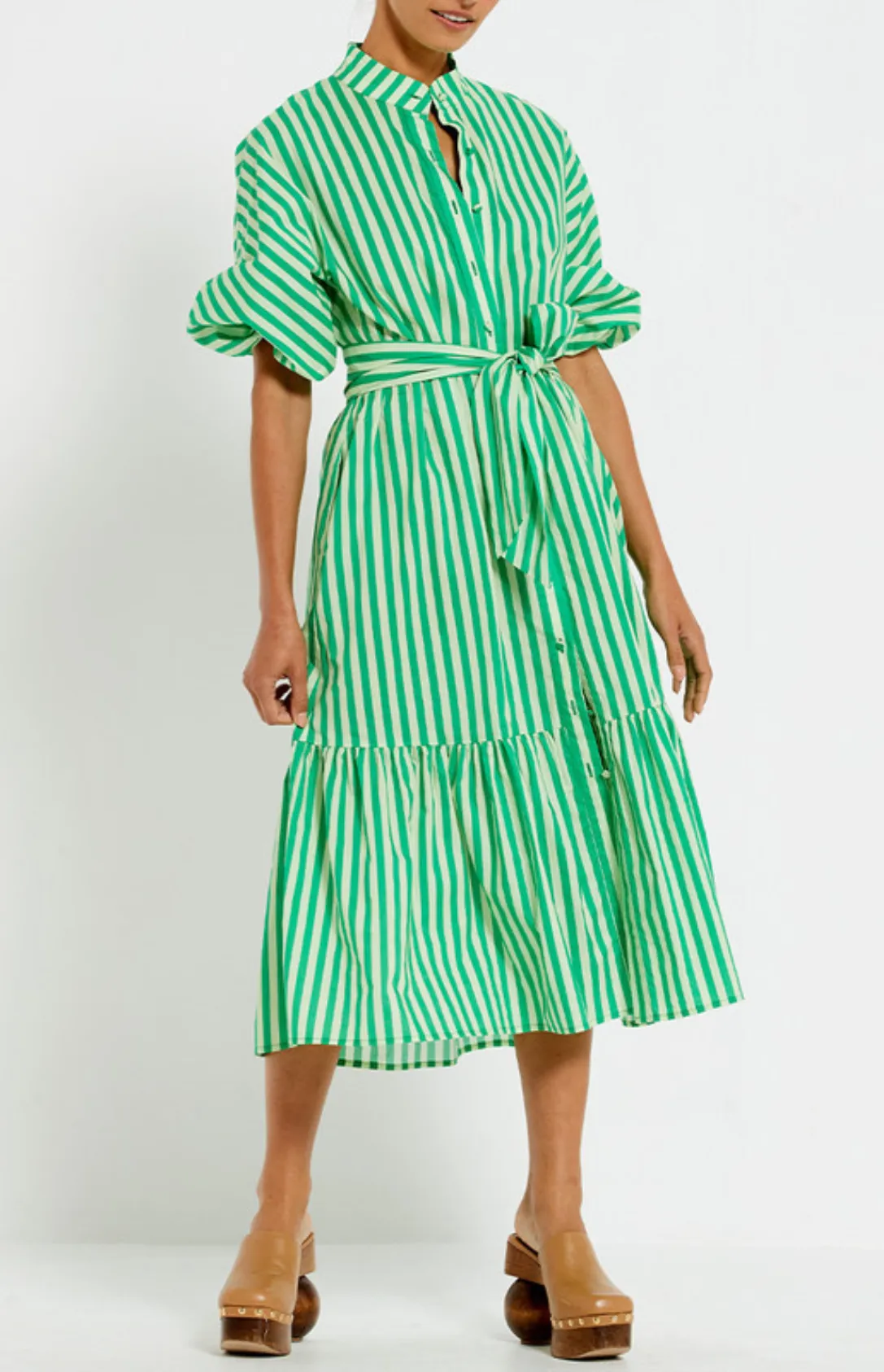 Dolman Shirt Midi Dress - Tonal Jade Stripe