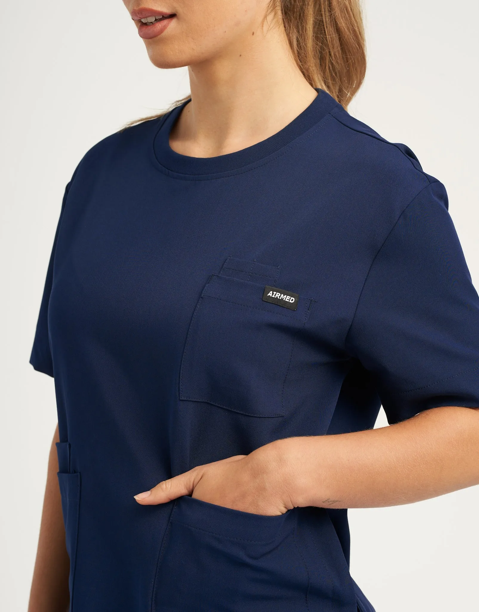 Essential Crewneck Scrub Top - True Navy