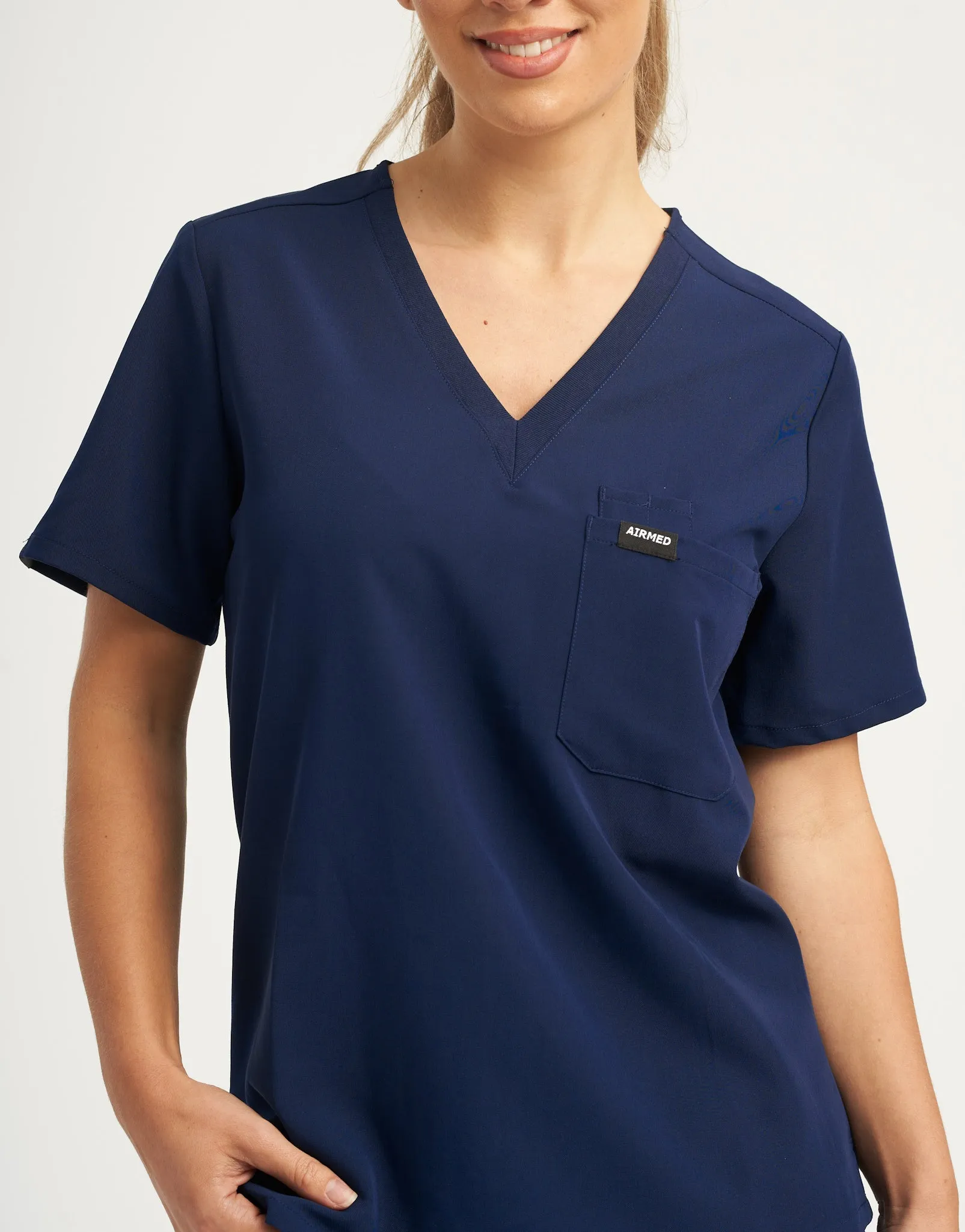 Essential One Pocket V Neck Scrub Top - True Navy