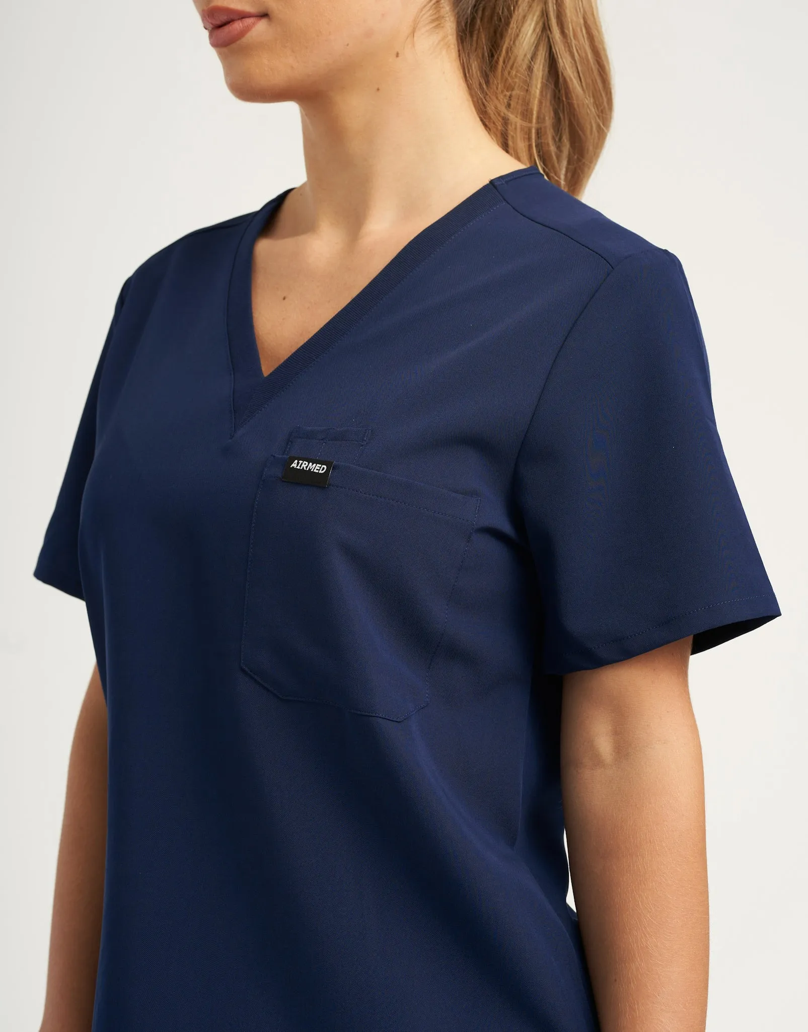 Essential One Pocket V Neck Scrub Top - True Navy