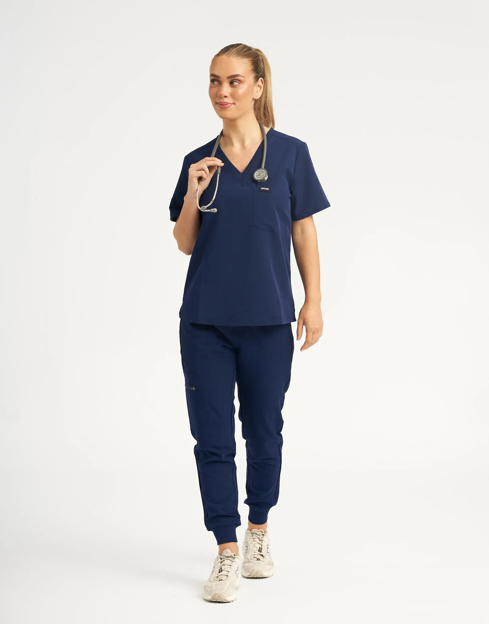 Essential One Pocket V Neck Scrub Top - True Navy