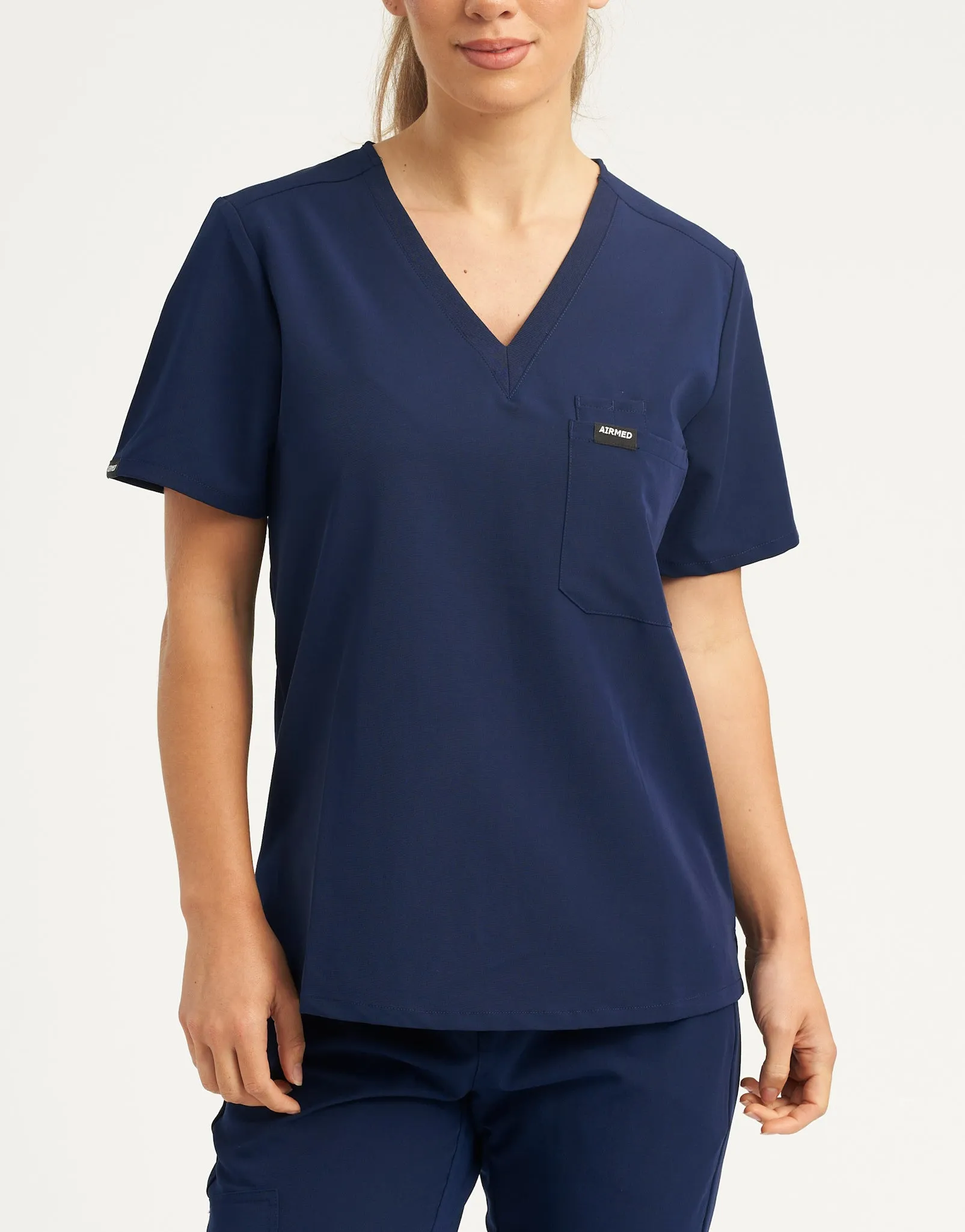 Essential One Pocket V Neck Scrub Top - True Navy