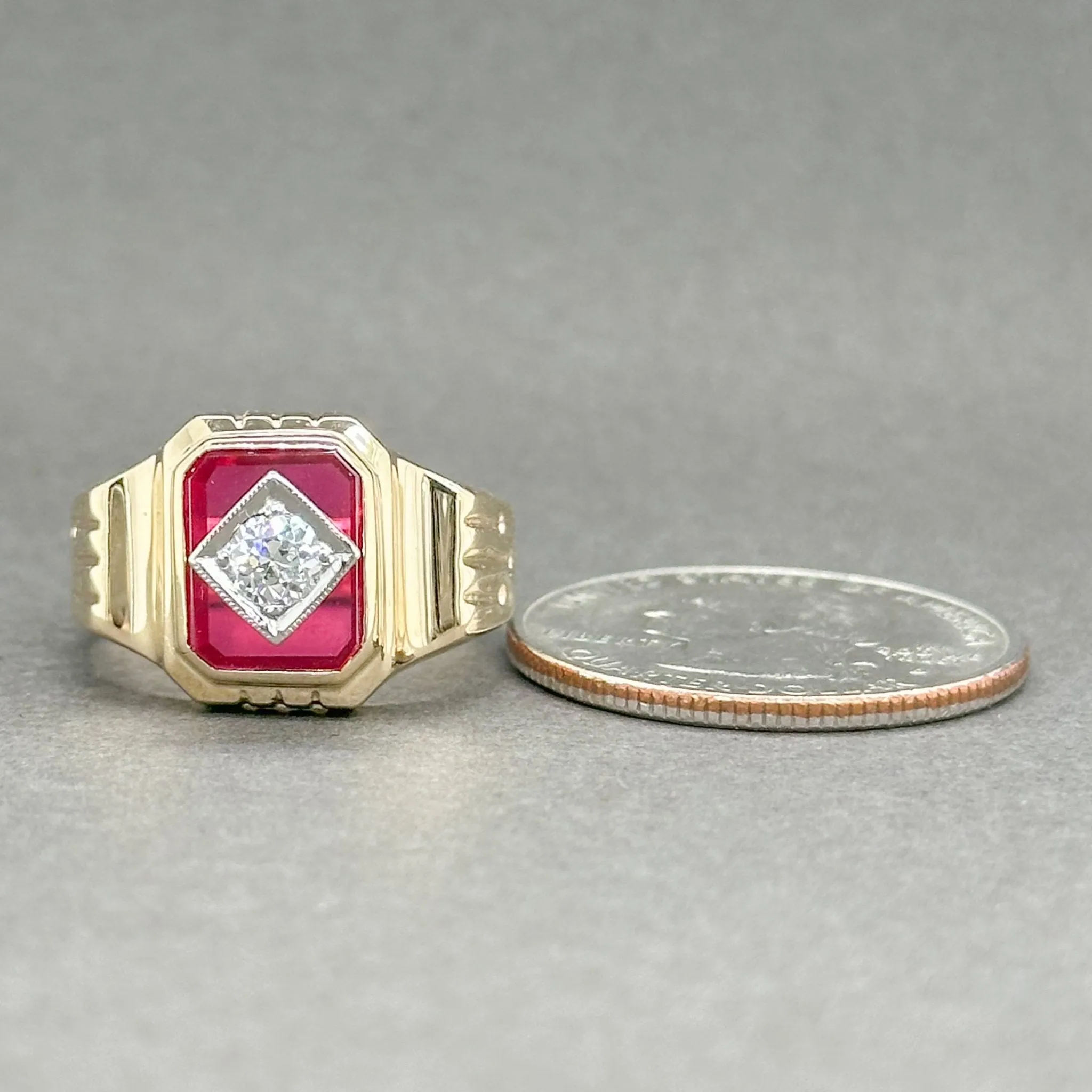 Estate 14K TT Gold 1.99ct Lab Ruby & 0.26ct G-H/SI1 Diamond Men’s Ring