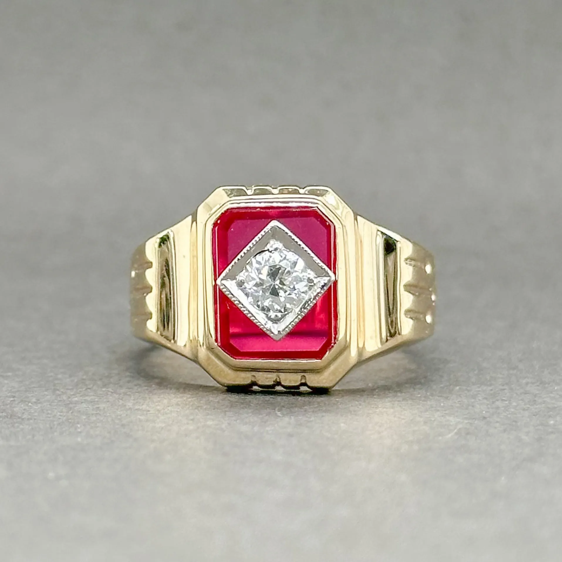 Estate 14K TT Gold 1.99ct Lab Ruby & 0.26ct G-H/SI1 Diamond Men’s Ring