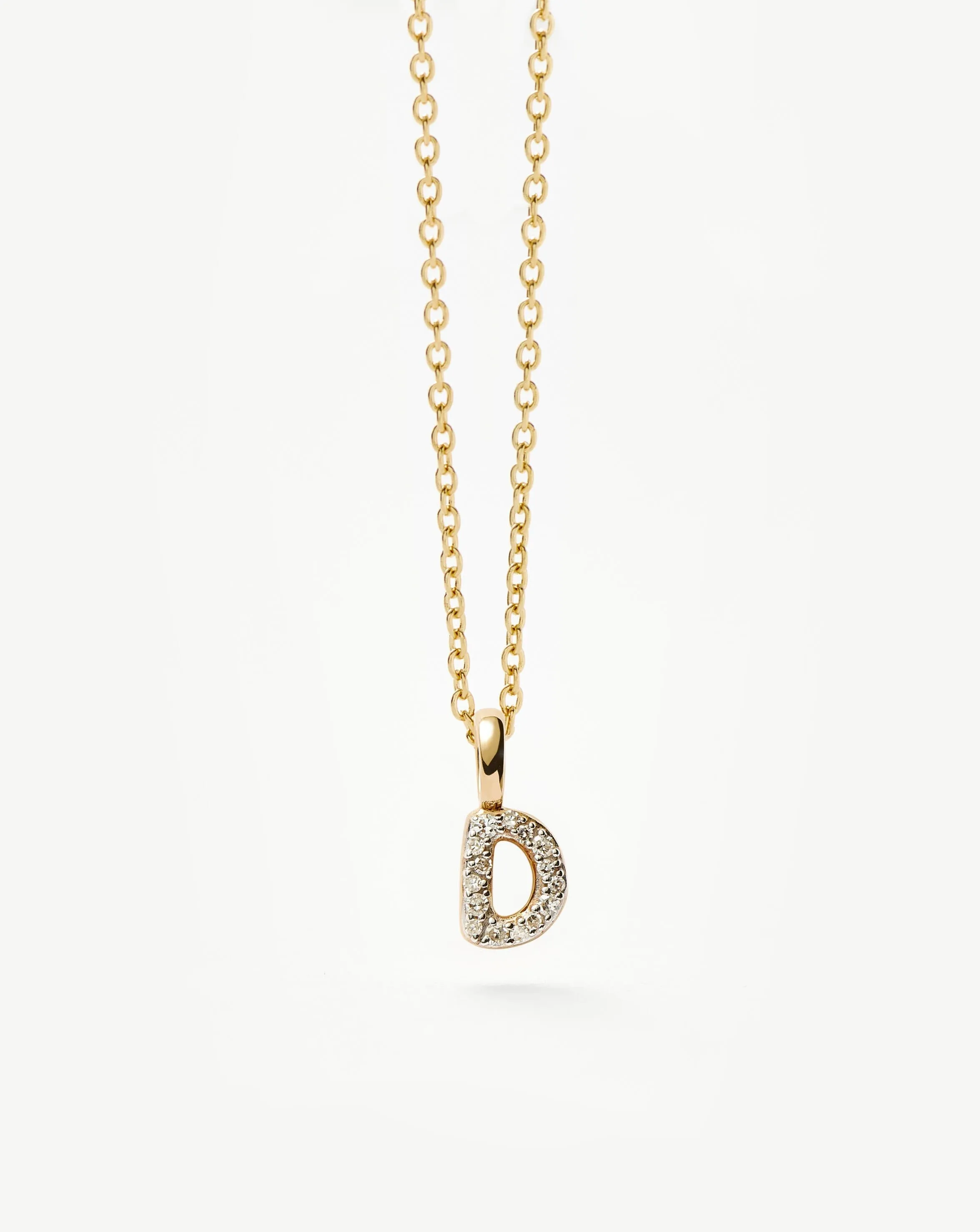 Fine Diamond Initial Mini Pendant Necklace - D | 14k Solid Yellow Gold Plated/Diamond